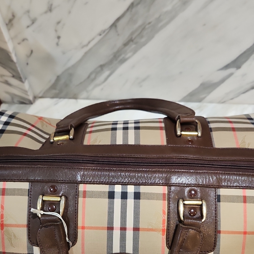 Burberry Tan and Brown Duffel  Travel Bag with Iconic Design - Picture 13 of 16